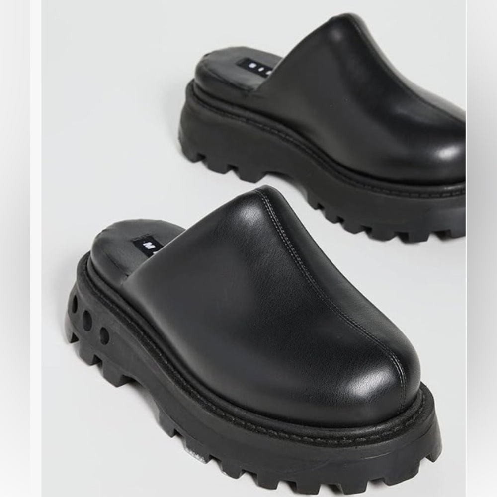 Women’s Black Leather Platform Clog Mules